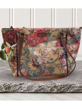 Sakroots Floral Canvas Tote Bag With Leather Accents & Tassel Charms
